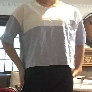 ROMWE blue and white crop top with a breast pocket